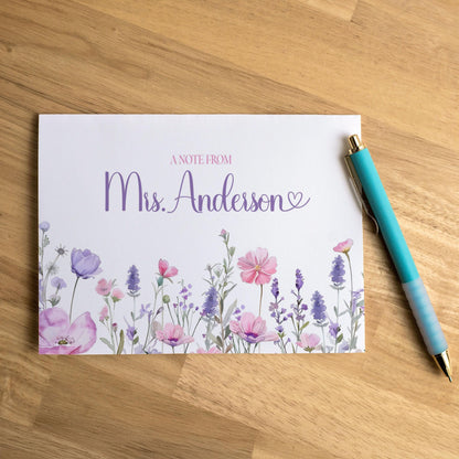 Personalized Note Cards - Custom Name Cards Wildflower Stationery Set with Envelopes