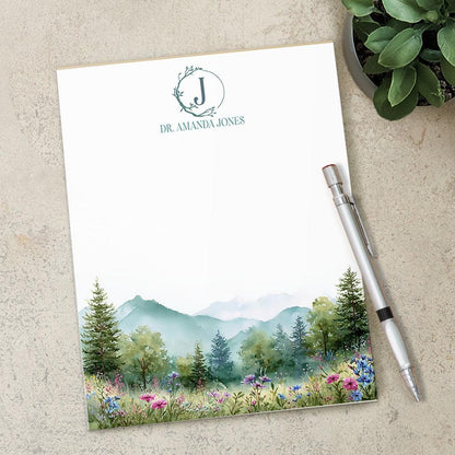 Personalized Monogram Notepad – Custom Forest Wildflower Stationery with Initial