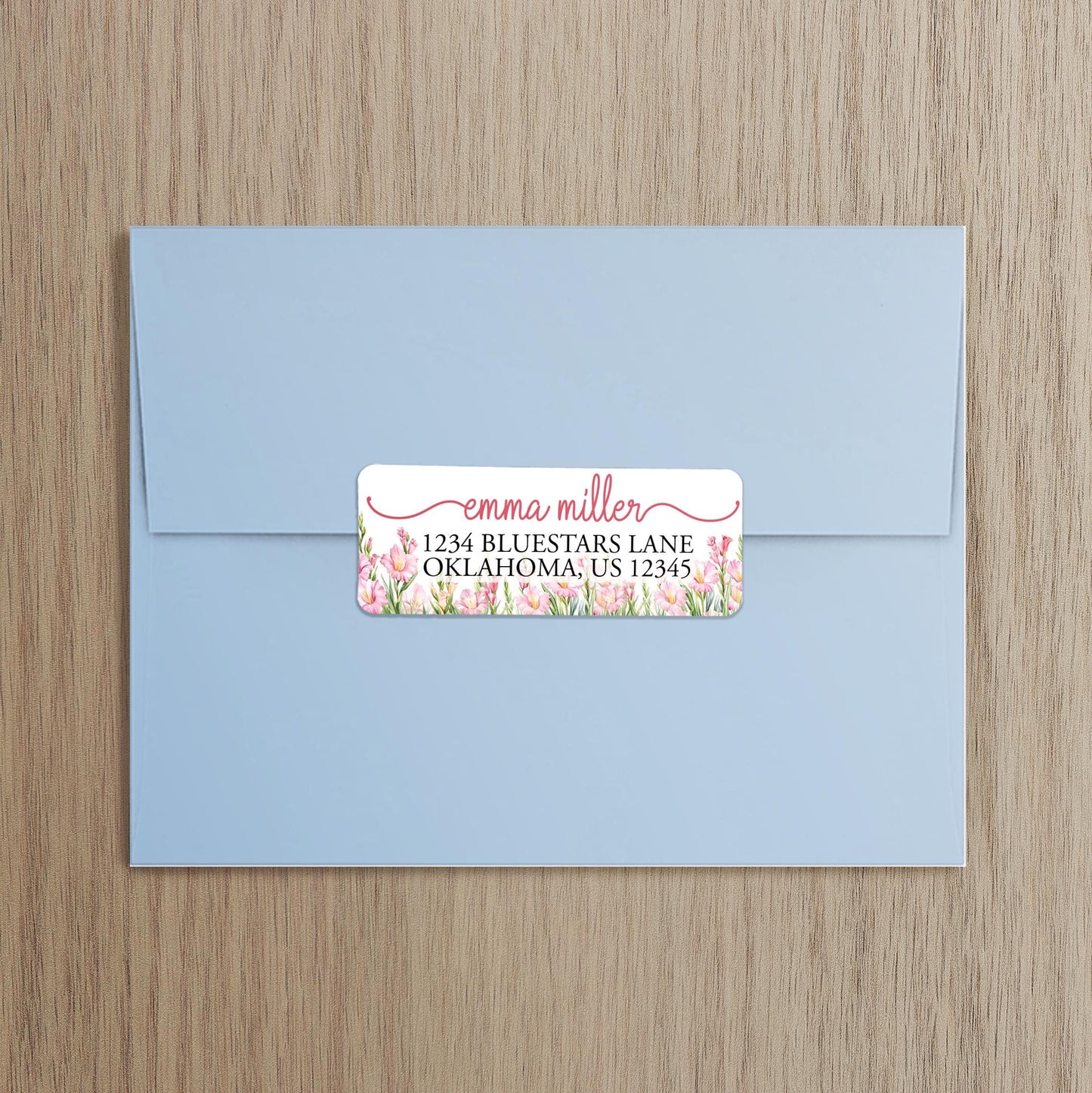 Custom Address Labels - Personalized Pink Gladiolus Floral Return Stickers
