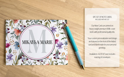 Personalized Stationery Set - Wildflower Letter Writing Set with Notecards & Pen