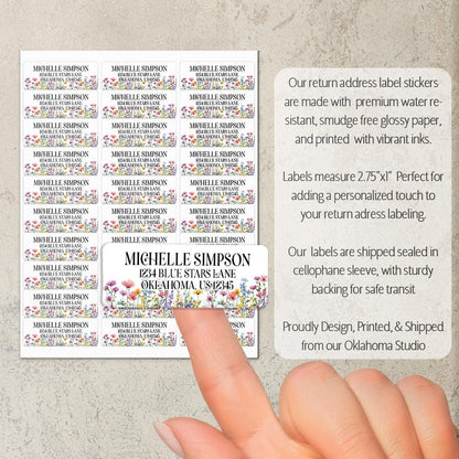 Custom Return Address Labels - Personalized Floral Stickers | Water Resistant, Smudge Proof