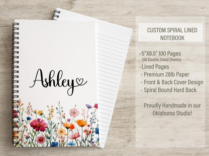 Personalized Stationery Set - Floral Stationery Kit With Spiral Notebook & Lined Writing Sheets