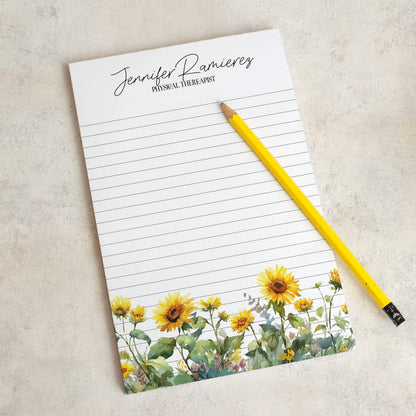 Personalized Sunflower Notepad - Custom Name Notepads | Floral Garden Note Pad Gift
