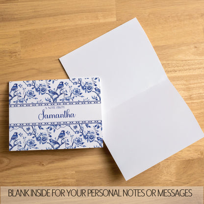 Personalized Note Cards – Blue Bird Chinoiserie Folded Thank You Cards Set
