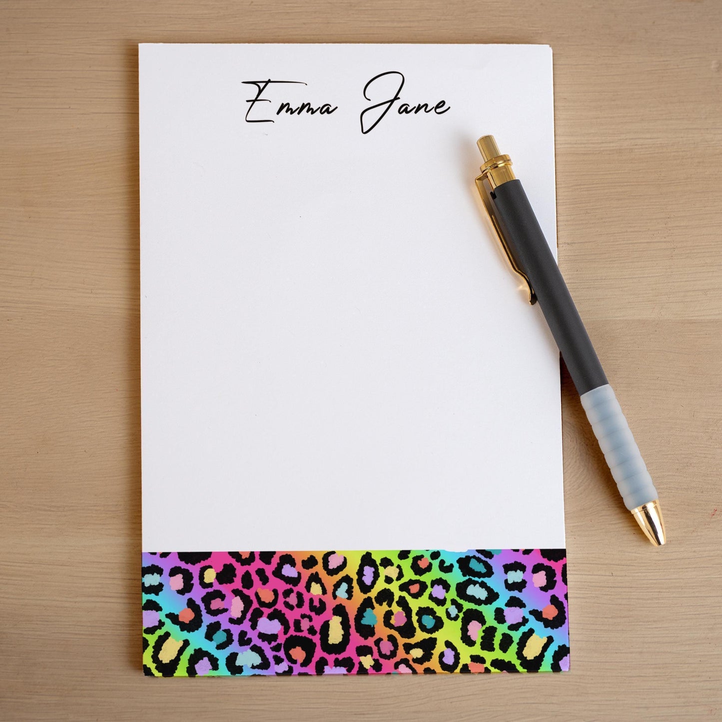 Personalized Notepad - Custom Name Notepads With Cheetah Print & Rainbow Aesthetic