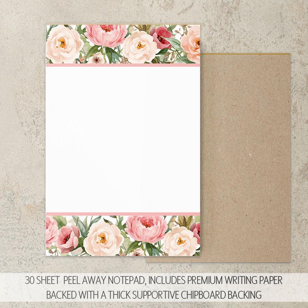 Personalized Stationery Set - Pink Rose Floral Writing Paper & Envelopes Gift
