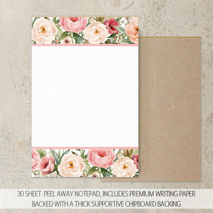 Personalized Stationery Set - Pink Rose Floral Writing Paper & Envelopes Gift