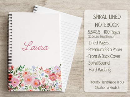 Personalized Stationery Set - Custom Letter Writing Sets with Floral Notepads & Pink Flower Notebook