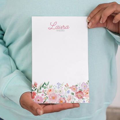 Personalized Flower Notepad – Custom Name Notepads | Pink Floral Garden Stationery Gift