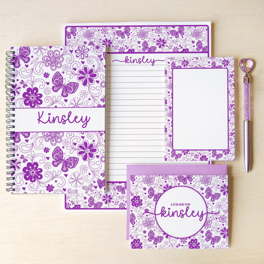 Personalized Stationery Set - Girls Butterfly Letter Writing Set with Notebook & Pen