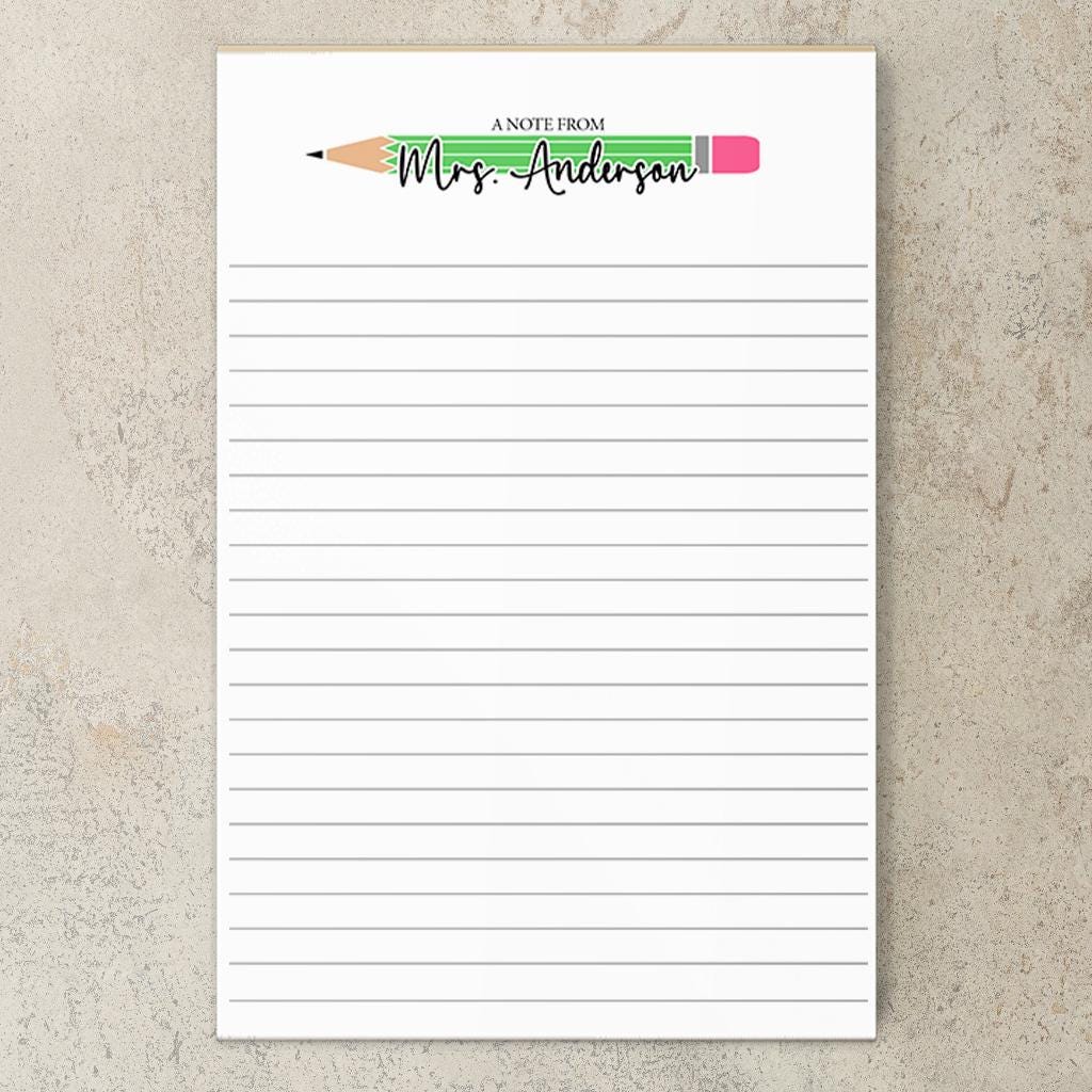 Personalized Teacher Notepad - Colorful Teacher Stationery, Custom Name Classroom Notepads Gift