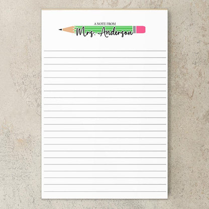 Personalized Teacher Notepad - Colorful Teacher Stationery, Custom Name Classroom Notepads Gift