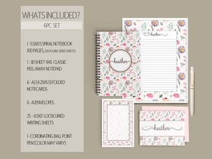 Personalized Stationery Set – Custom Notepad Set with Floral Writing Paper & Envelopes