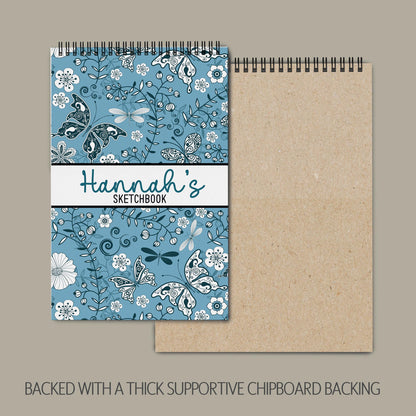 Personalized Kids Sketchbook - Custom Drawing Pad with Butterfly Art Pad & Name
