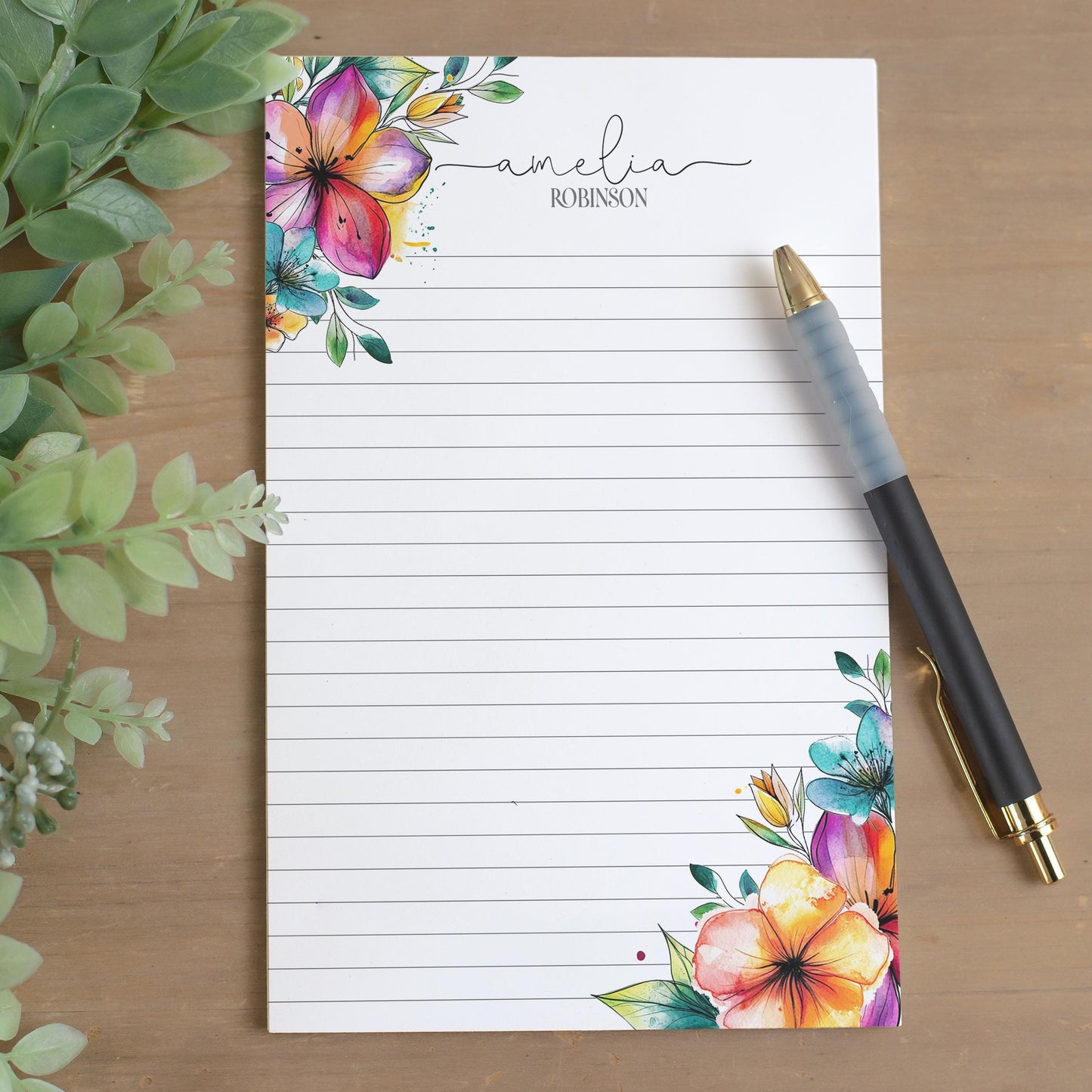 Personalized Flower Notepad – Custom Name Notepads with Floral Garden Stationery