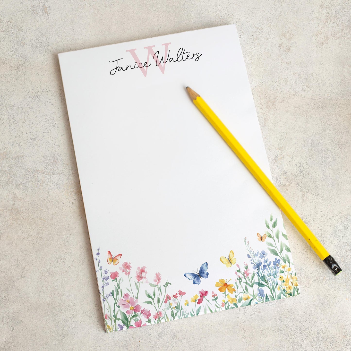 Personalized Monogram Notepad - Custom Name Wildflower Notepad | Party Favor Gifts