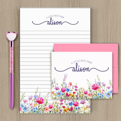Personalized Stationery Set - Wildflower Letter Writing Set With Envelopes & Notecards