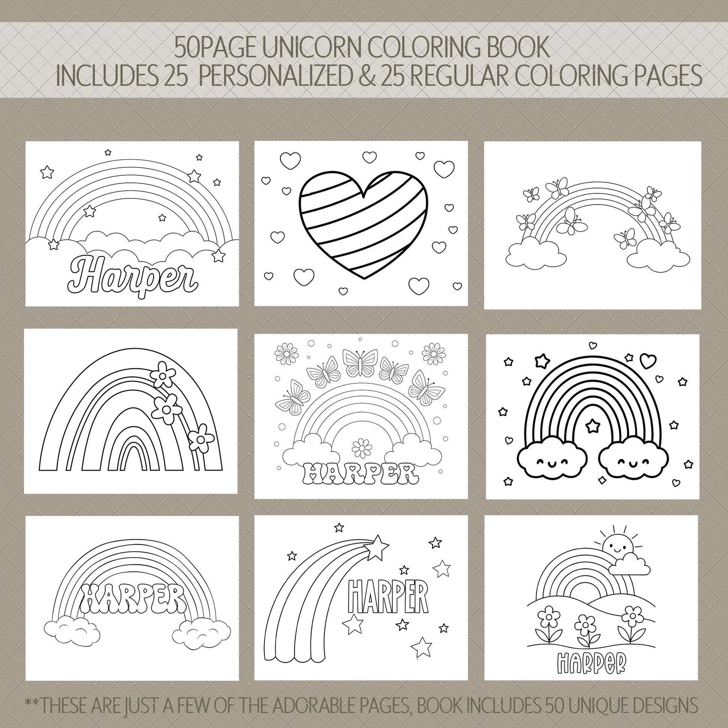 Personalized Kids Coloring Book - Custom Rainbow & Butterfly Art Gift For Girls