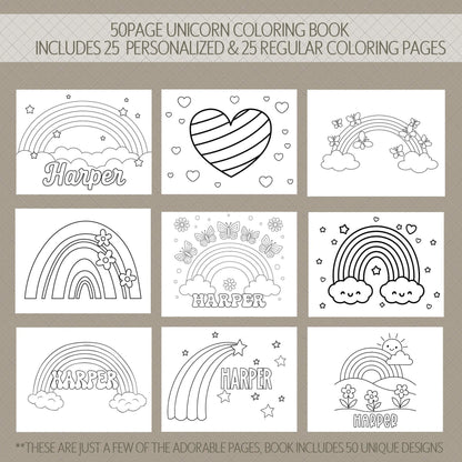 Personalized Kids Coloring Book - Custom Rainbow & Butterfly Art Gift For Girls