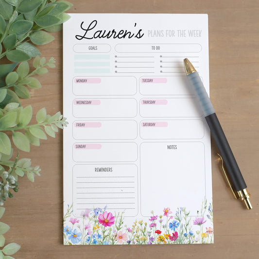 Personalized Weekly Planner | Floral Notepad with Custom Name & Goal Tracker