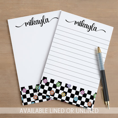 Personalized Girls Notepad - Custom Flower Checkers Notepad with Peel Away Pages