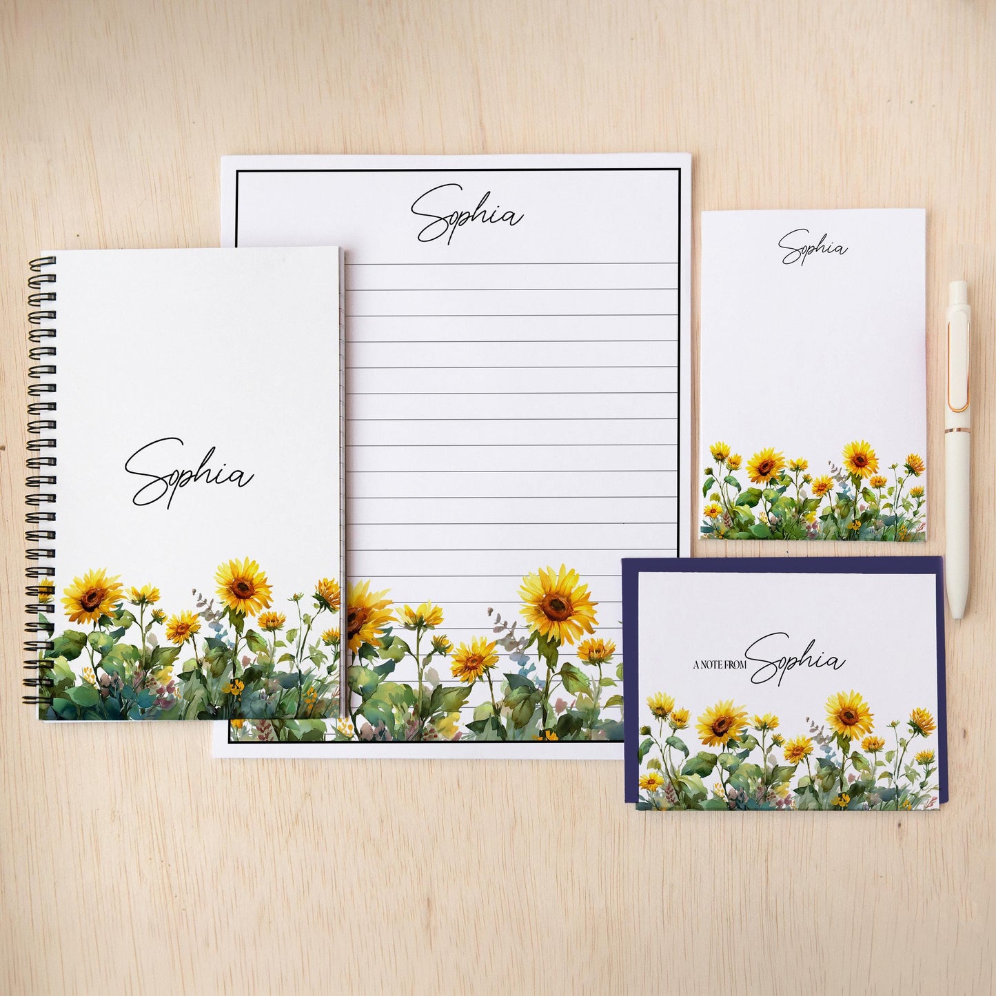 Personalized Stationery Set - Sunflower Notebook, Letter Writing Sets & Floral Notepads Gift