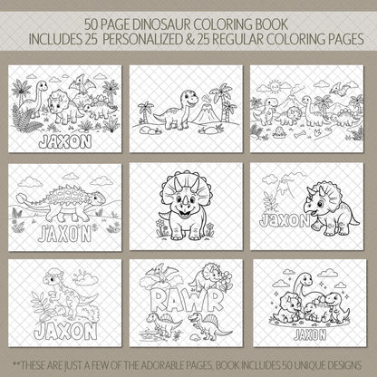 Personalized Dinosaur Coloring Book, Spiral, 50 Pages, Kid 11x8.5