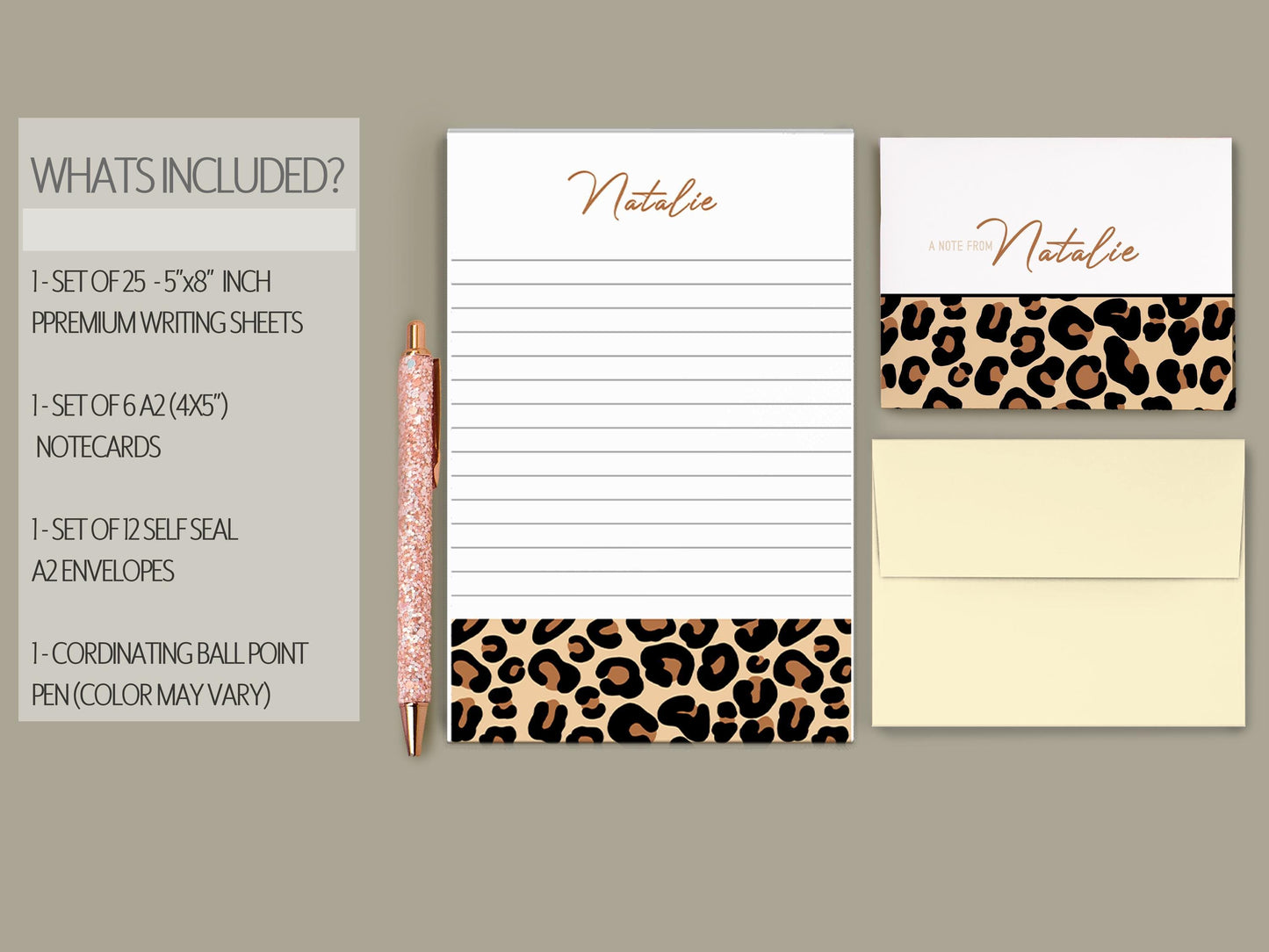 Personalized Stationery Set - Leopard Print Letter Writing Set with Premium Paper & Envelopes
