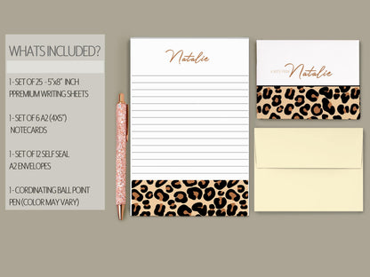 Personalized Stationery Set - Leopard Print Letter Writing Set with Premium Paper & Envelopes