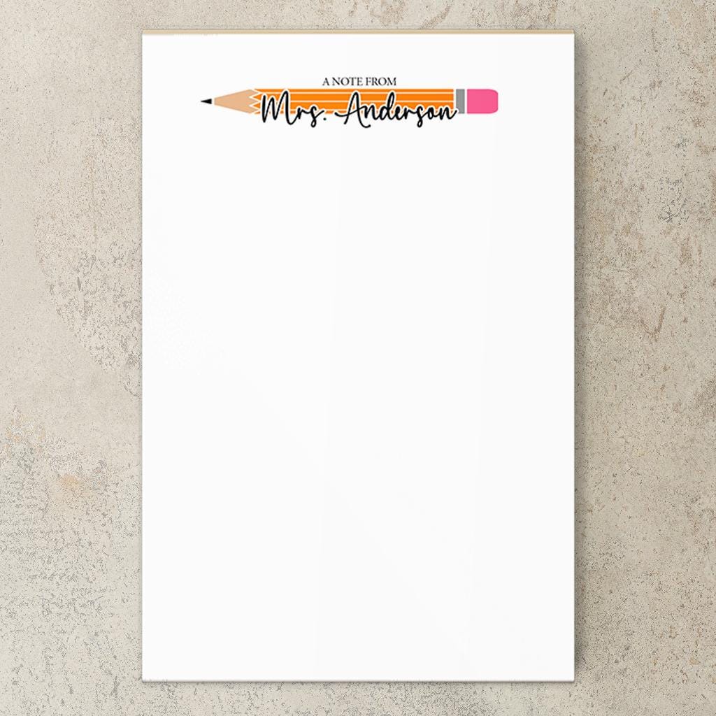 Personalized Teacher Notepad - Colorful Teacher Stationery, Custom Name Classroom Notepads Gift