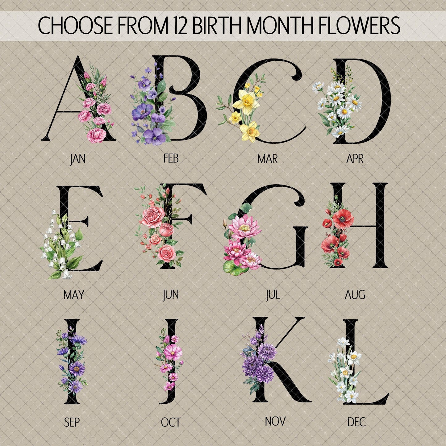 Custom Birth Flower Mug – Personalized Rose Flower Cup | Monogram Initial & Birthday Gift