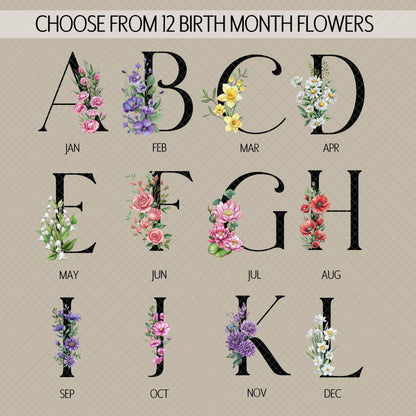 Custom Birth Flower Mug – Personalized Rose Flower Cup | Monogram Initial & Birthday Gift