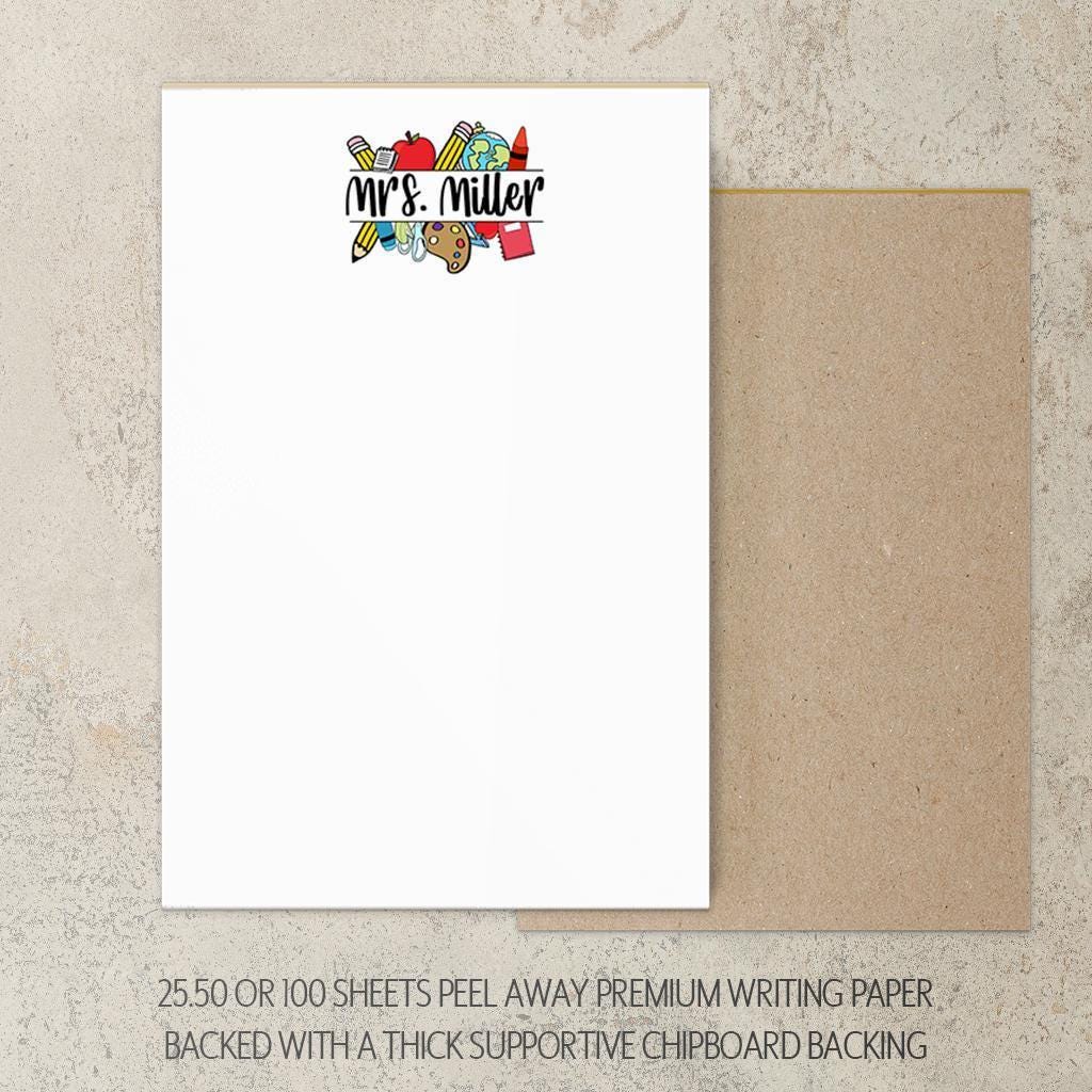 Personalized Teacher Notepad - Custom Name Notepad with Tear Away Pages, Classroom Note Pads