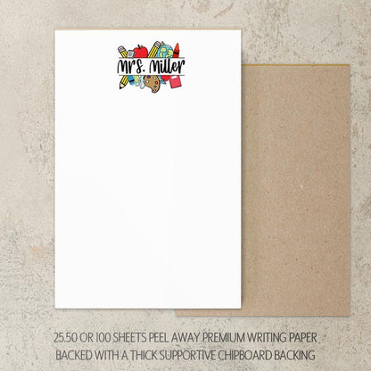 Personalized Teacher Notepad - Custom Name Notepad with Tear Away Pages, Classroom Note Pads