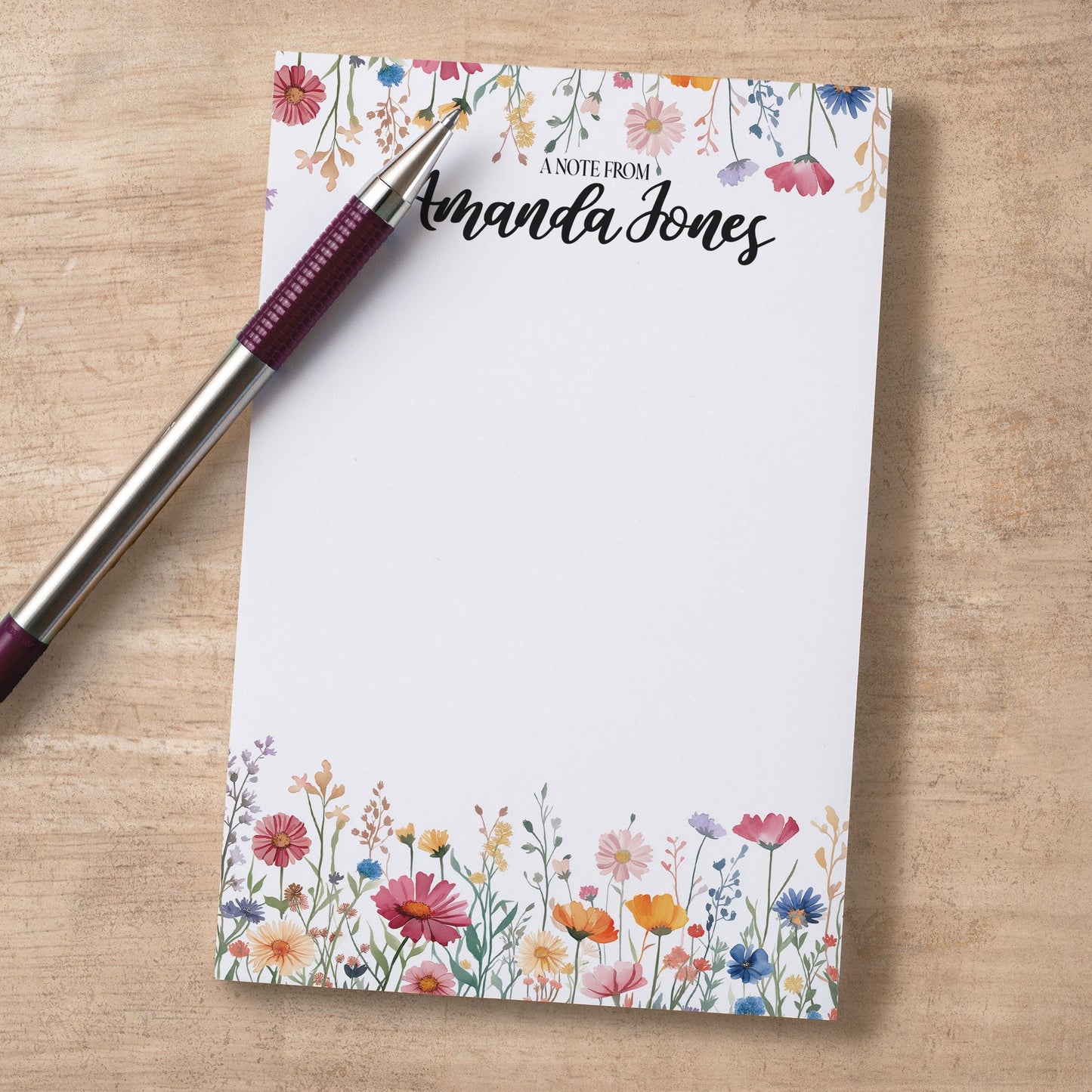 Personalized Notepad - Custom Wildflower Notepads With Pretty Flower Garden Design