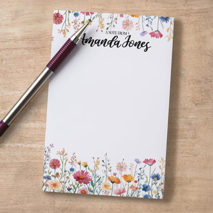 Personalized Notepad - Custom Wildflower Notepads With Pretty Flower Garden Design