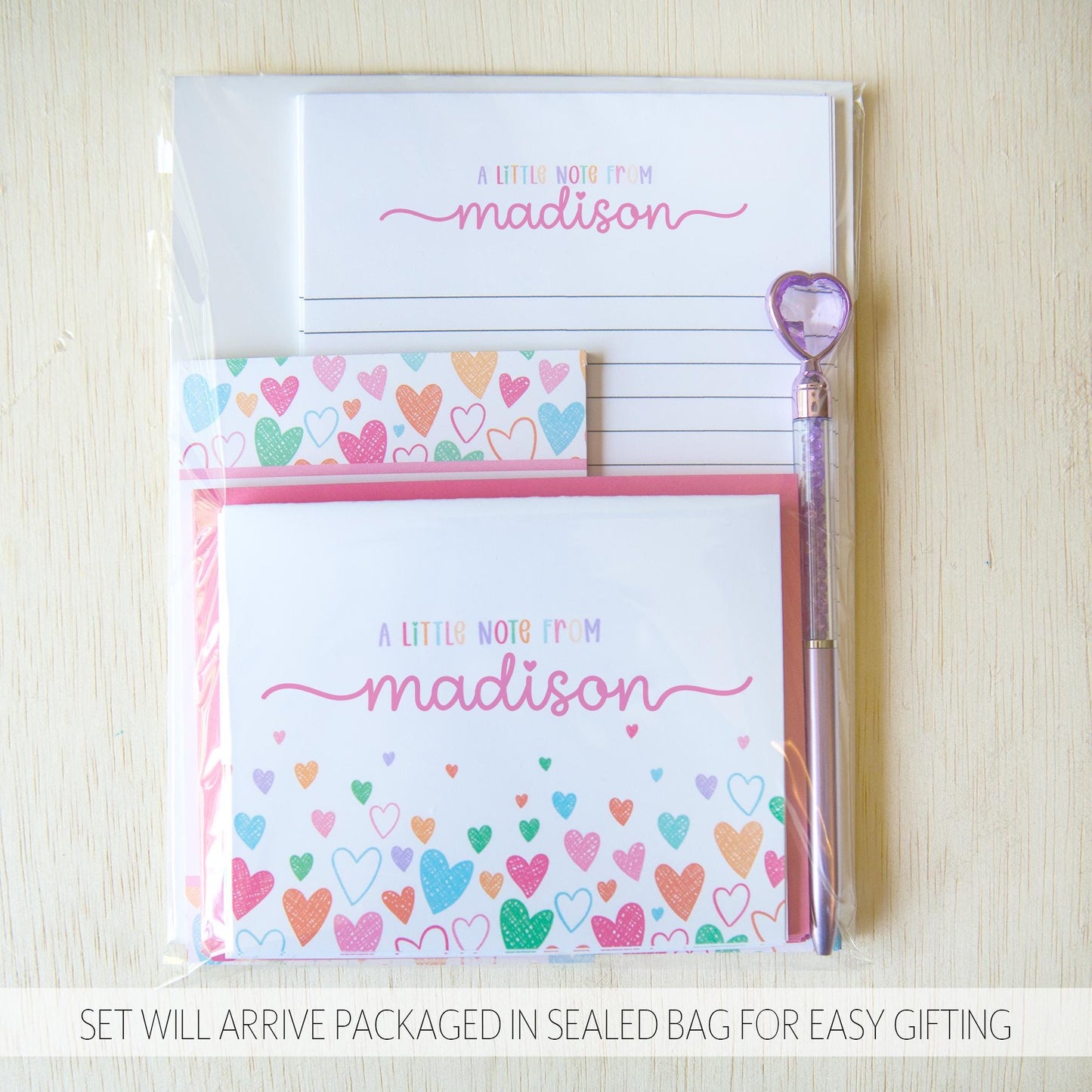 Personalized Stationery Set - Pink Rose Floral Writing Paper & Envelopes Gift