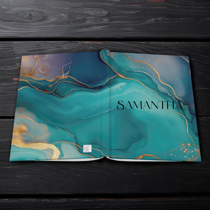 Custom Hardcover Journal - Personalized Marbled Teal Notebook with Lined Pages