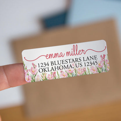 Custom Address Labels - Personalized Pink Gladiolus Floral Return Stickers