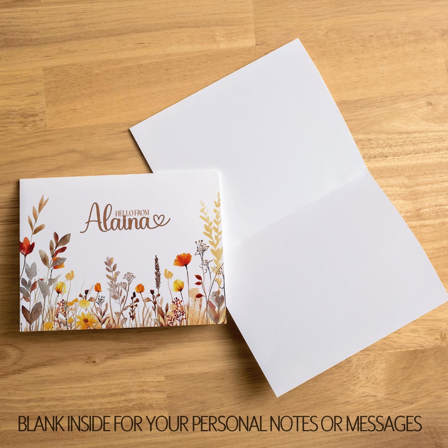 Personalized Note Cards - Boho Autumn Fall Wildflower Custom Name Notecards with Envelopes
