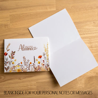 Personalized Note Cards - Boho Autumn Fall Wildflower Custom Name Notecards with Envelopes