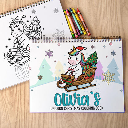 Personalized Unicorn Coloring Book, Christmas Advent 11x8.5" Spiral