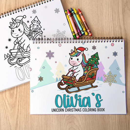 Personalized Unicorn Coloring Book, Christmas Advent 11x8.5" Spiral