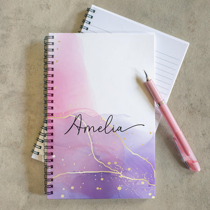 Personalized Pink Notebook - Custom Journal Notebooks with Name | Pretty Marble Notepads