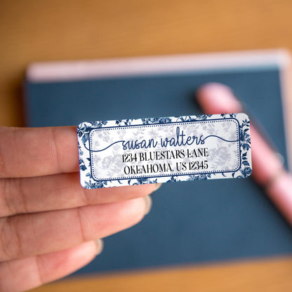 Personalized Address Labels - Blue Floral Return Address Stickers | Water Resistant, Smudge Proof