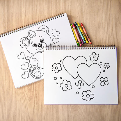 Personalized Coloring Book, Girls Hearts, 50 Pages, 11x8.5 Spiral