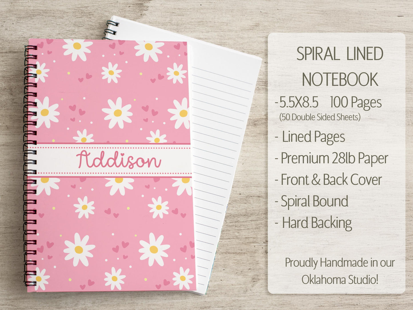 Personalized Stationery Set - Kids Letter Writing Kit with Pink Daisy Notebook & Envelopes