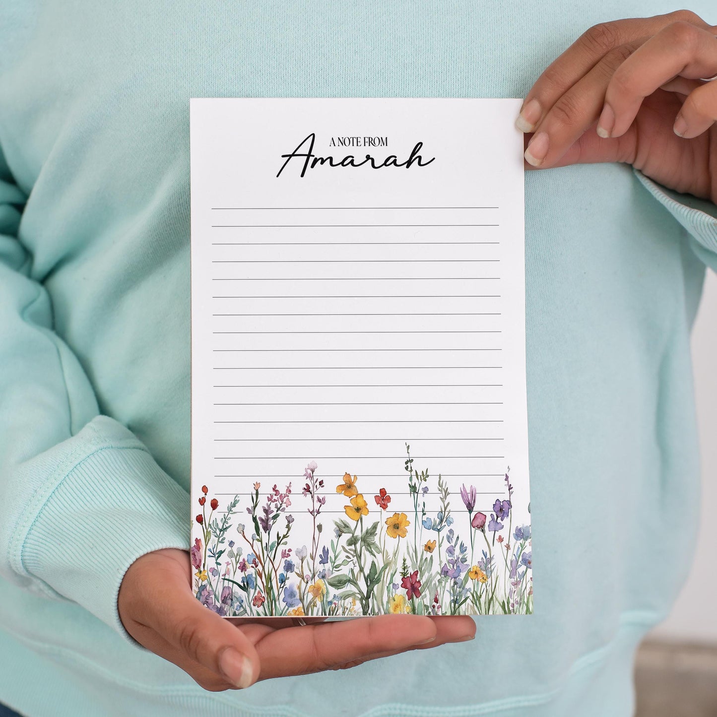 Personalized Notepad - Custom Name Wildflower Note Pad | Garden Flower Notes & Office Desk Accessory