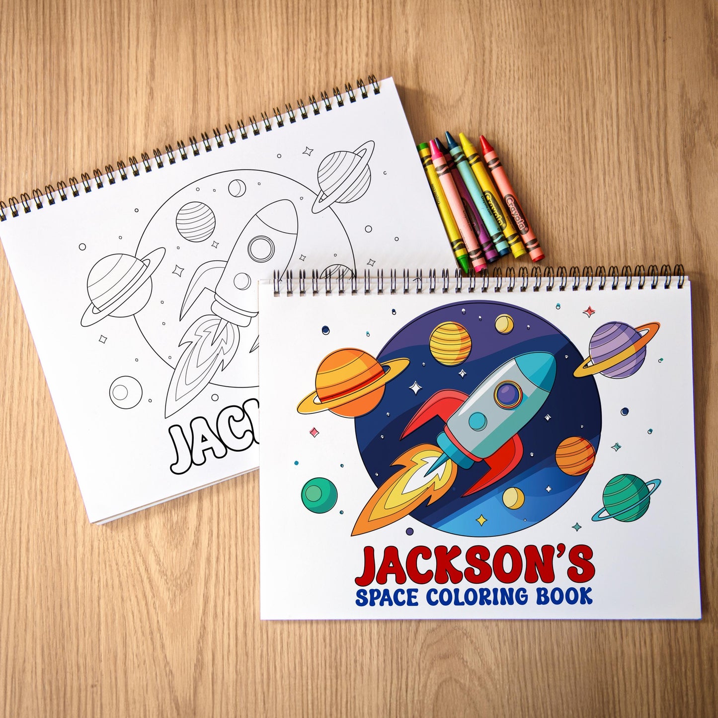 Personalized Astronaut Coloring Book - Custom Boys Space Rocket Spiral Bound Gift