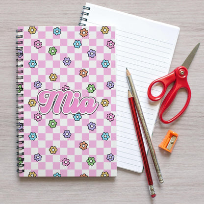 Custom Spiral Notebook - Personalized Journal With Checkered Groovy Design, 100 Pages